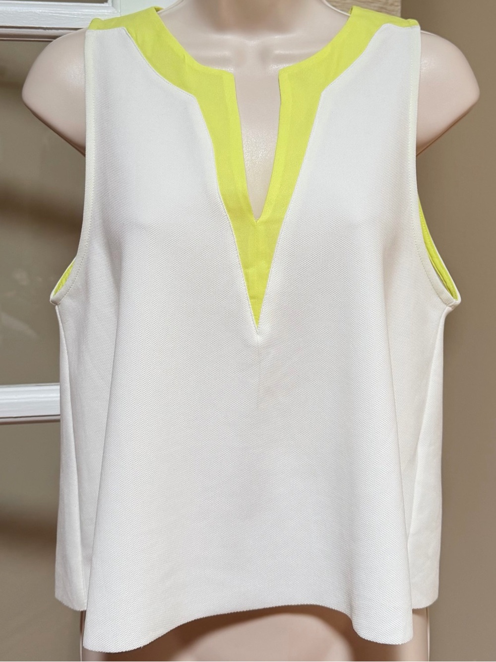 Zara White Sleeveless Top with Neon Yellow Trim